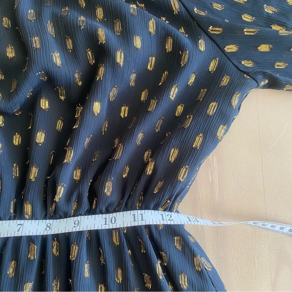 O.p.t. Lluvia Long Sleeve Mini Dress Size S Black Gold Metallic Christmas Chic - Picture 9 of 9